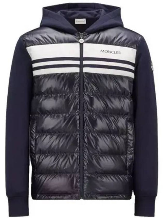 8G00059 809KZ 778 Logo Three Stripes Down Mix Hooded Zip up Jacket Blue Navy Men s TJ 271216 - MONCLER - BALAAN 1