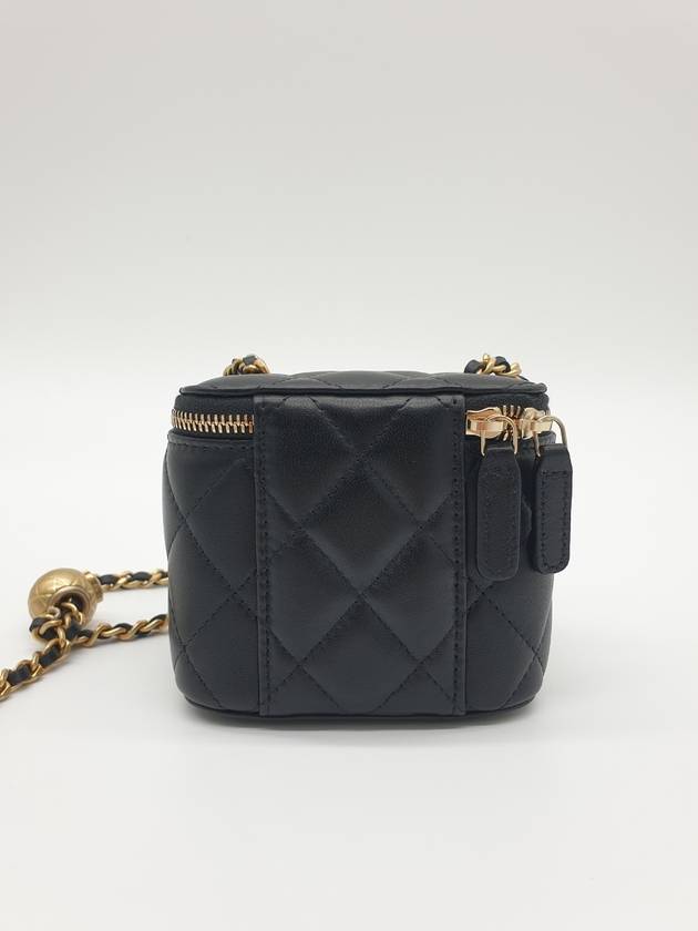 Gold Ball Vanity Bag Square Strap Adjustable Cross Lambskin Black Plated AP1447 - CHANEL - BALAAN 3