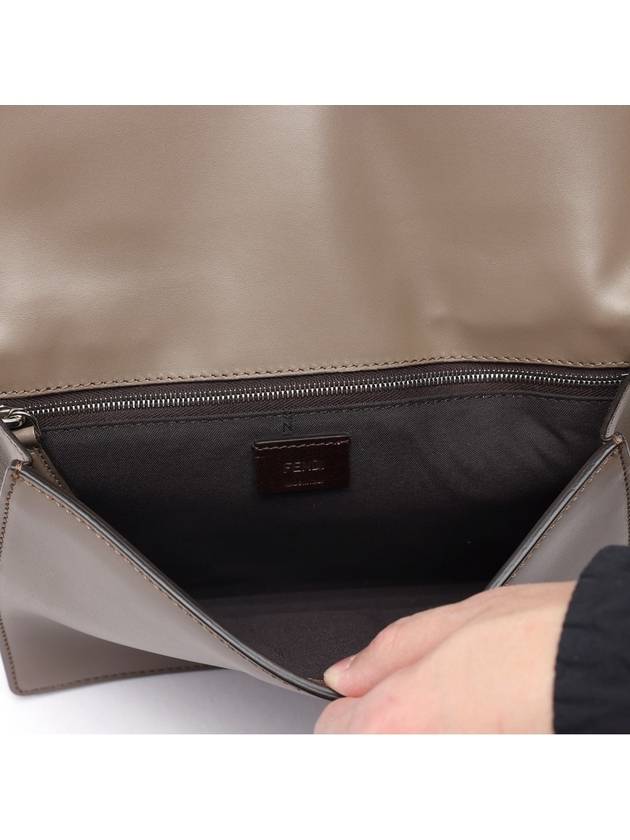 FF Flat Baguette Leather Cross Bag Grey - FENDI - BALAAN 7