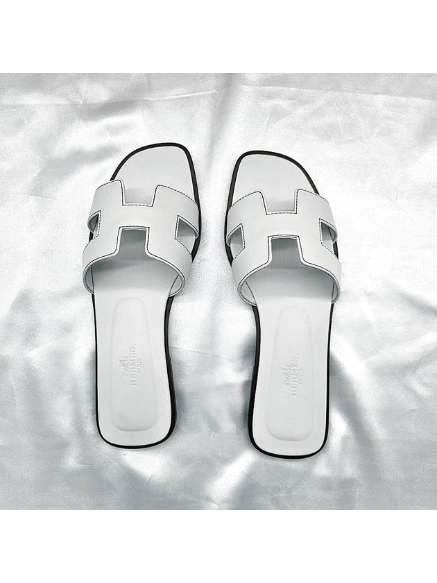 Oran Calfskin Slippers Blanc - HERMES - BALAAN 8