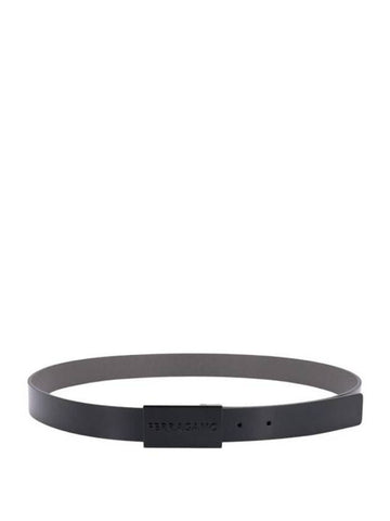 Men's Logo Square Leather Belt Black - SALVATORE FERRAGAMO - BALAAN 1