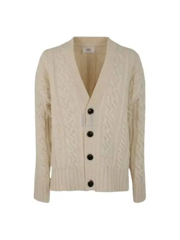 cable V-neck knit cardigan cream - AMI - BALAAN 2