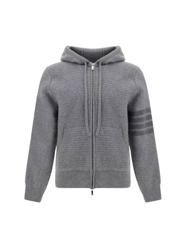 4 Bar Cashmere Lambswool Zip Up Hoodie Light Grey - THOM BROWNE - BALAAN 2