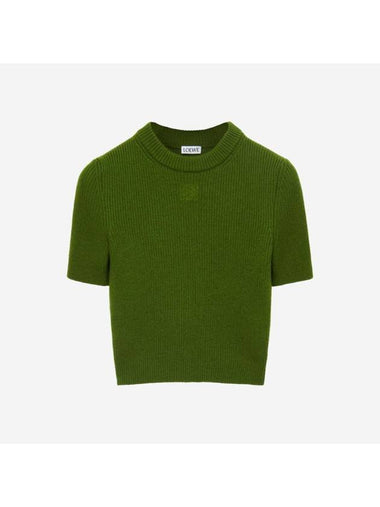 Cashmere Crop Knit Top Forest Green - LOEWE - BALAAN 1