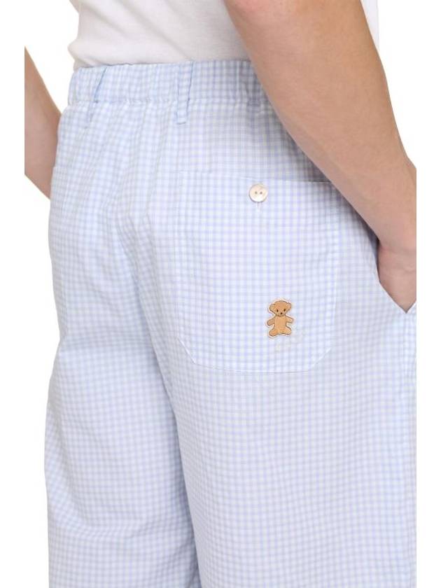 Men's Bear Patch Embroidered Check Shorts Pants Blue - GUCCI - BALAAN 6