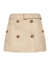 Women's Cotton Gabardine Mini Trench A-Line Skirt Beige - BURBERRY - BALAAN.