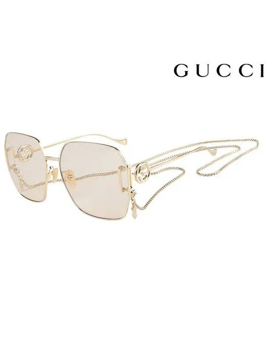 Eyewear Neck Chain Square Metal Sunglasses Gold - GUCCI - BALAAN.