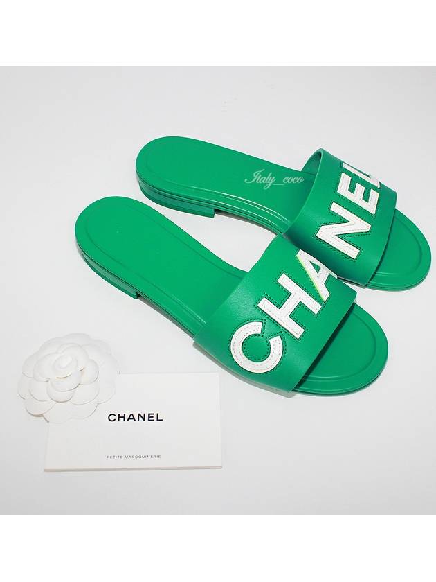 Stitch Lettering Logo Mules Women Slippers Green G39988 Y56482 K5712 - CHANEL - BALAAN 3