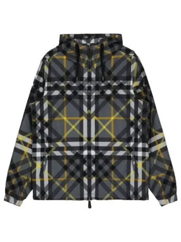 Layered check gabardine hooded jacket gray jumper - BURBERRY - BALAAN 1