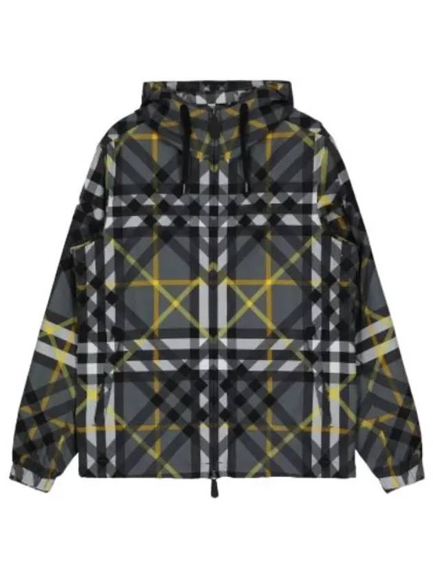 Men's Layered Check Stanford Gabardine Hooded Jacket Storm Grey - BURBERRY - BALAAN 2