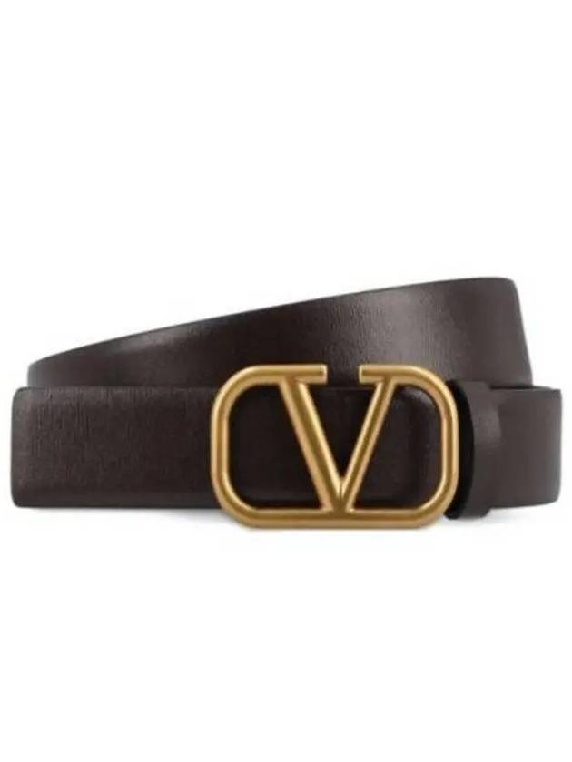 V Logo Signature Calfskin Leather Belt Brown - VALENTINO - BALAAN 2