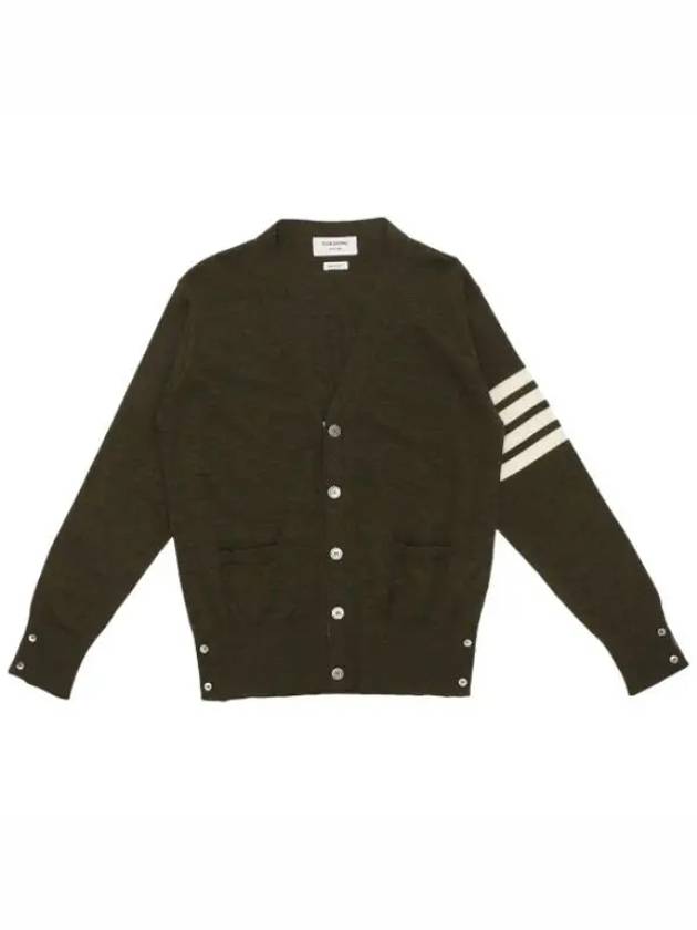 Men's Sustainable Classic Diagonal Wool Cardigan Dark Green - THOM BROWNE - BALAAN 2