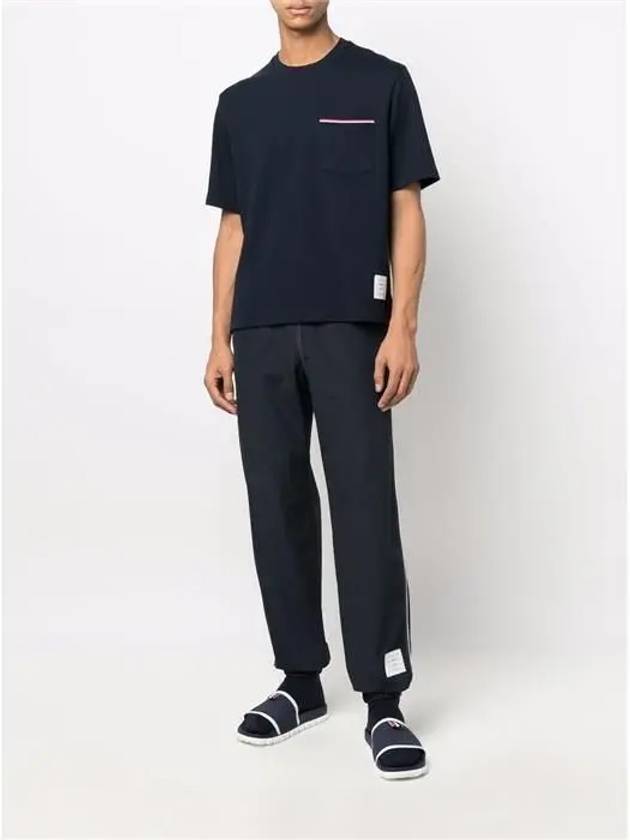 Cotton Oversized Pocket Short Sleeve T-Shirt Navy - THOM BROWNE - BALAAN 3