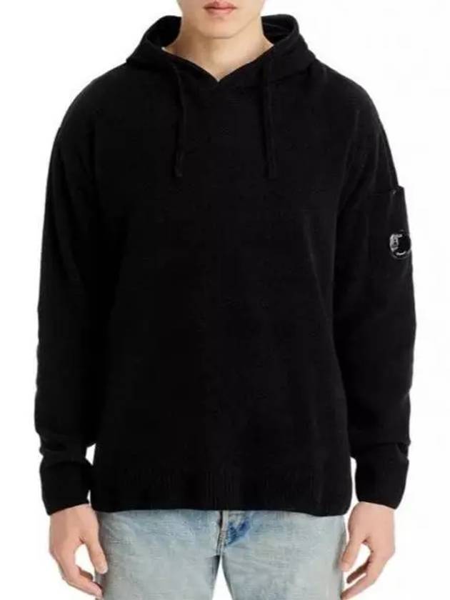 Chenille Cotton Hooded Knit Top Black - CP COMPANY - BALAAN 1