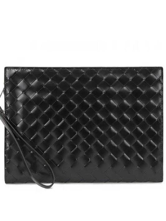 Intrecciato Brushed Strap Clutch Bag Black - BOTTEGA VENETA - BALAAN 2