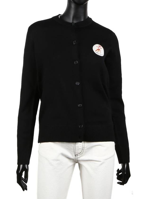 Women's Oly Flower Fox Patch Wool Cardigan Black - MAISON KITSUNE - BALAAN 2