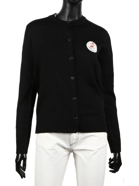 Women's Olly Flower Fox Patch Cardigan Black - MAISON KITSUNE - BALAAN.