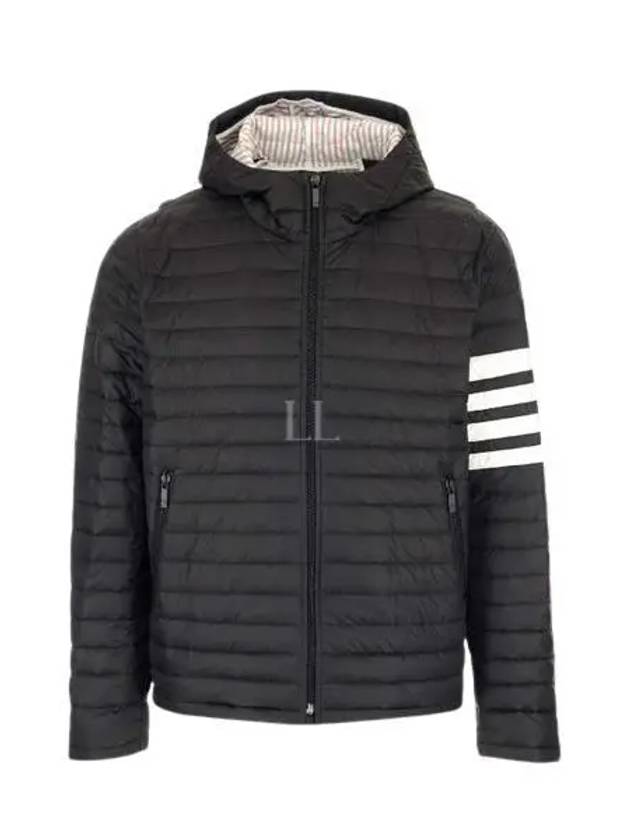 Matte Nylon 4-Bar Stripe Downfill Quilted Hoodie Padding Black - THOM BROWNE - BALAAN 2