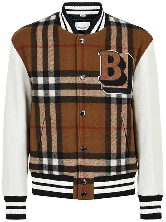 Men's Letter Graphic Check Technical Wool Bomber Jacket Brown - BURBERRY - BALAAN 6