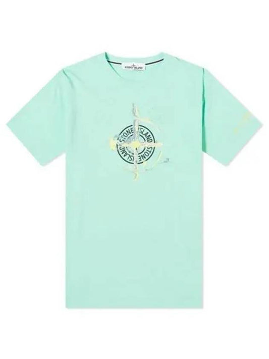 Marble One Logo Print Short Sleeve T-Shirt Mint - STONE ISLAND - BALAAN 2