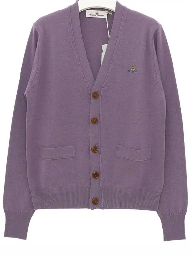 Embroided Logo Button Wool Cardigan Purple - VIVIENNE WESTWOOD - BALAAN 4