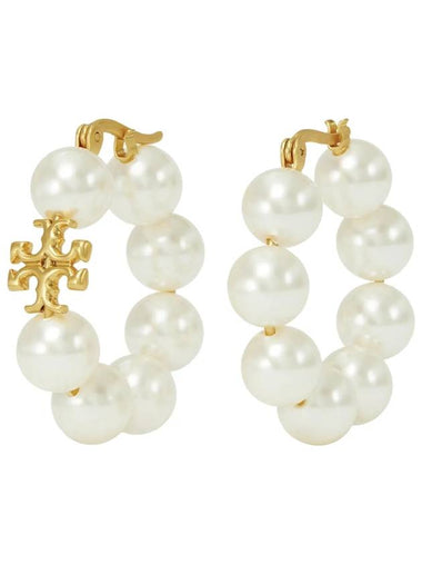 Women's Kira Hoop Logo Pearl Earrings White - TORY BURCH - BALAAN 1