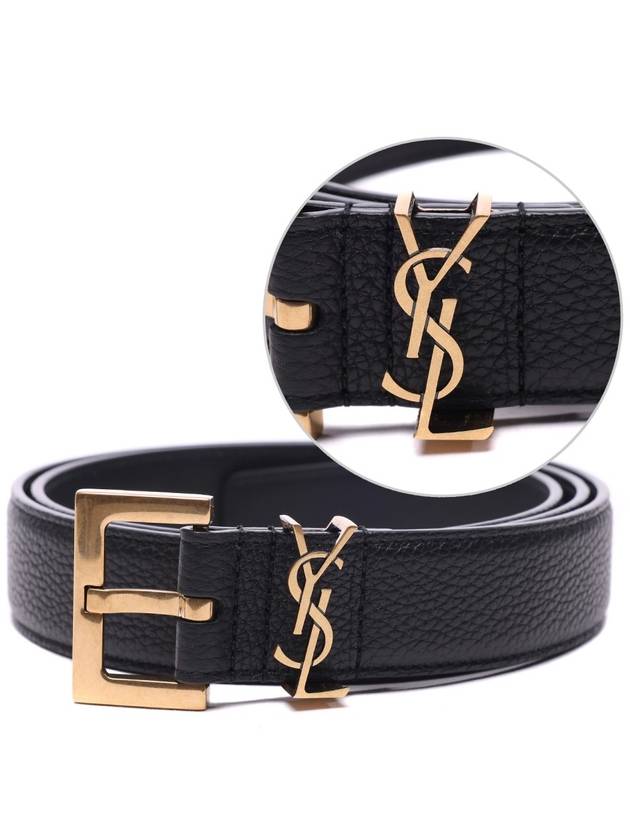 Men's Monogram Grain Leather Belt Gold - SAINT LAURENT - BALAAN 3