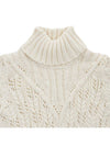 Women's 4 Bar Irish Pointelle Cable Merino Wool Turtleneck White - THOM BROWNE - BALAAN 4