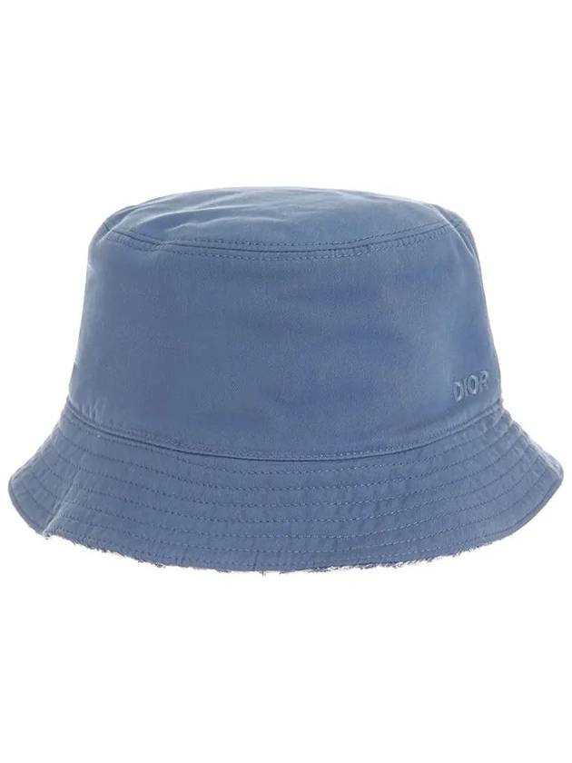 Embroidered Logo Reversible Cotton Bucket Hat Blue - DIOR - BALAAN 3