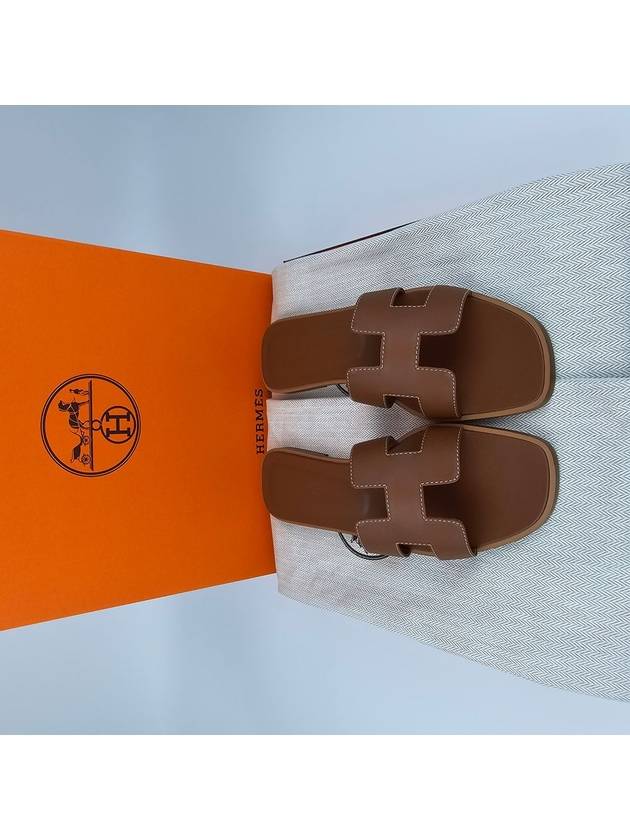 Oran Calfskin Slippers Gold Piqures Ecrues - HERMES - BALAAN 6