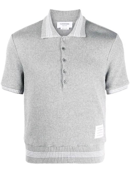 Open Stitch Waffle Knit Polo Shirt Grey - THOM BROWNE - BALAAN 1