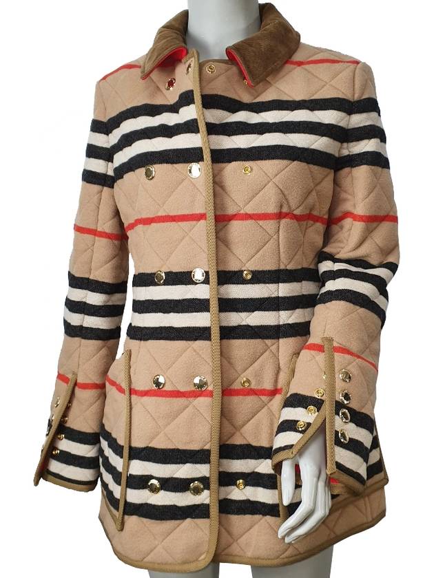 Women's Icon Stripe Diamond Quilted Wool Jacket Camel - BURBERRY - BALAAN.