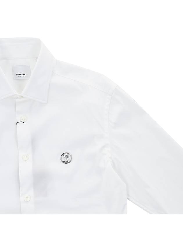 Monogram Pattern Stretch Cotton Blend Long Sleeve Shirt White - BURBERRY - BALAAN.