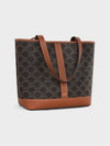 Triomphe Canvas Calfskin Tote Bag Brown Black - CELINE - BALAAN 3