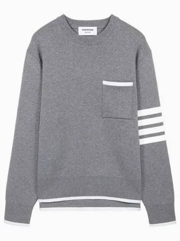 Milano Stitch 4-Bar Boxy Crew Neck Pullover Knit Top Grey - THOM BROWNE - BALAAN 2