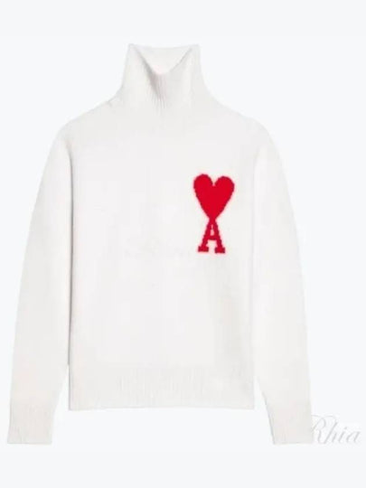 Heart Logo Knit Turtleneck White - AMI - BALAAN 2