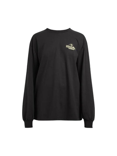 Logo Print Long Sleeve T-Shirt Black - GANNI - BALAAN 1