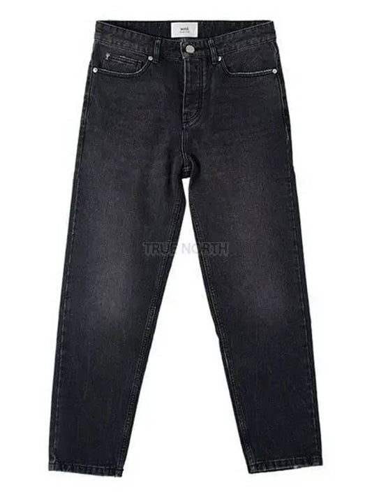 Tapered Fit Denim Cotton Straight Jeans Black - AMI - BALAAN 2