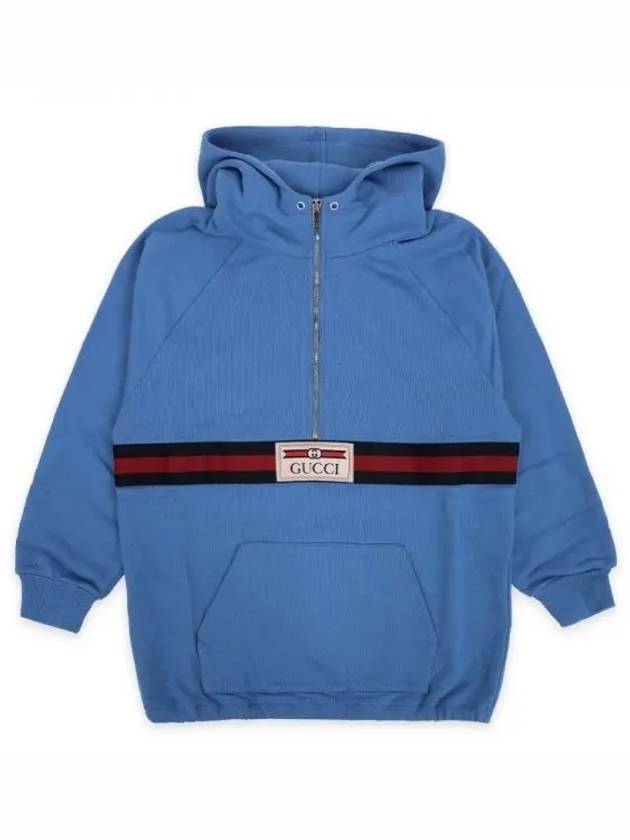 Kids Logo Label Cotton Half Zip-Up Hoodie Blue - GUCCI - BALAAN 2