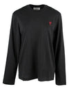 Chain Stitch Heart Logo Long Sleeve T-Shirt Black - AMI - BALAAN 2