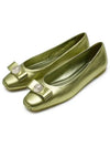 Vara Bow Metallic Leather Flats Green - SALVATORE FERRAGAMO - BALAAN 3