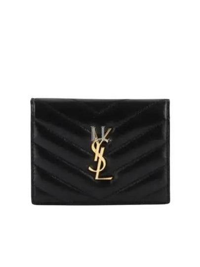 Casandra Matelasse Quilted Lambskin Flap Card Wallet Black - SAINT LAURENT - BALAAN 2