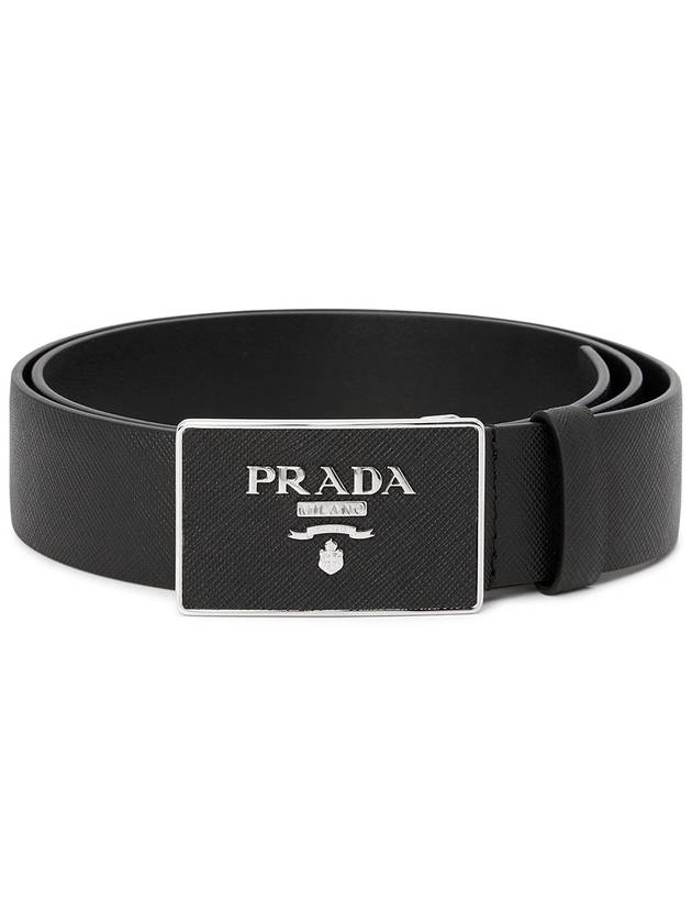 Metal Buckle Saffiano Leather Belt Black - PRADA - BALAAN 2