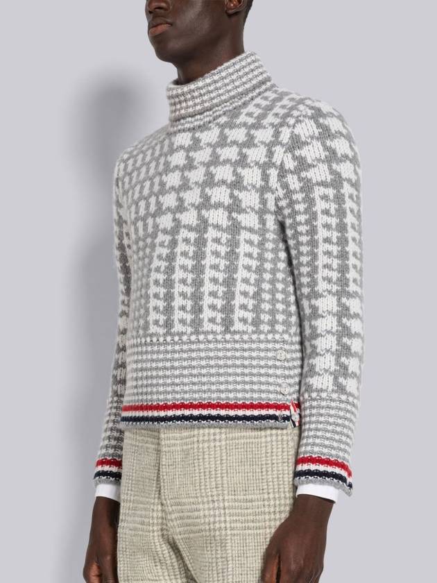 Prine Of Wales Jacquard Detail Cashmere Turtleneck Grey - THOM BROWNE - BALAAN 3