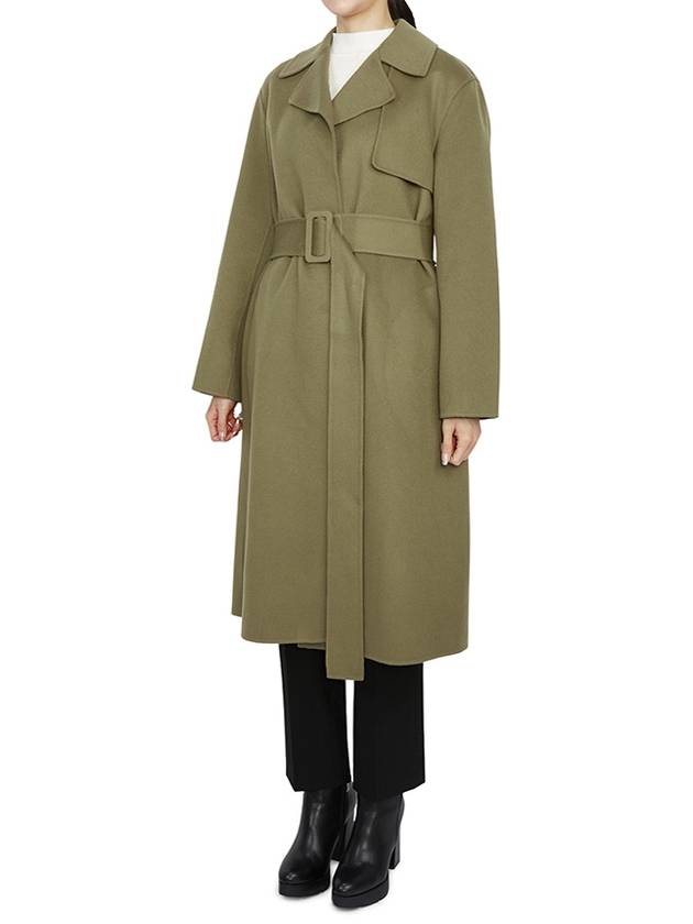 Wrap Wool Cashmere Belt Trench Coat Green - THEORY - BALAAN 3