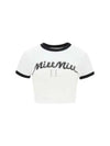 Logo Print Cropped Short Sleeve T-Shirt Black White - MIU MIU - BALAAN 2