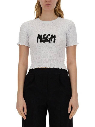 Brushed Logo Embossed Short Sleeve T-Shirt White - MSGM - BALAAN 2