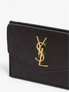 Uptown Grain De Poudre Embossed Leather Flap Card Case Black - SAINT LAURENT - BALAAN 3