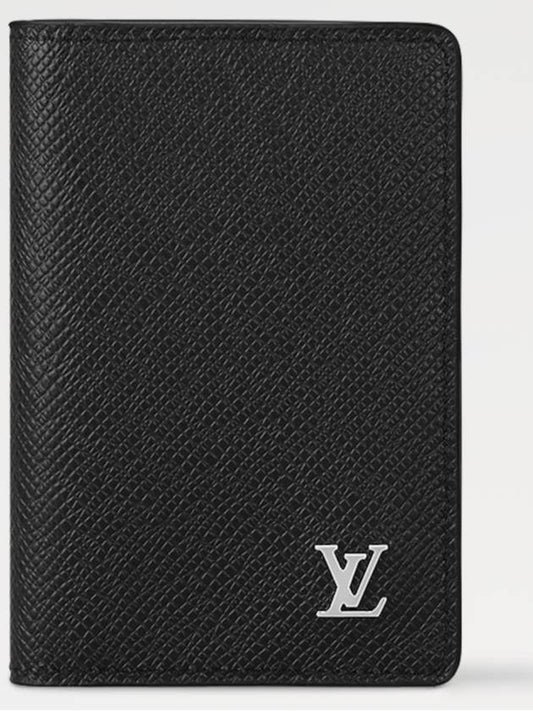 Pocket Organizer Taiga Leather Card Wallet Black - LOUIS VUITTON - BALAAN 2