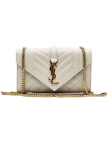 Saint Laurent 600195 White Leather Gold Chain Envelope Small Shoulder Bag - SAINT LAURENT - BALAAN 1